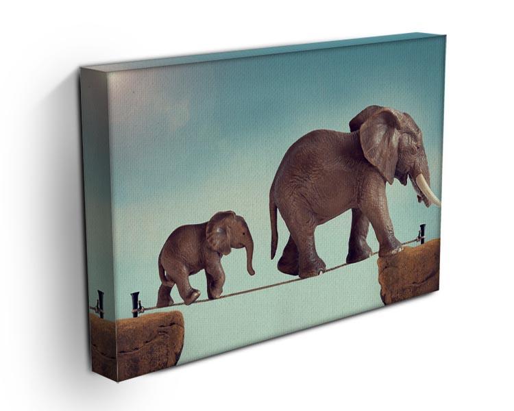 Mother and baby elephant on a tightrope Canvas Print or Poster - Canvas Art Rocks - 3