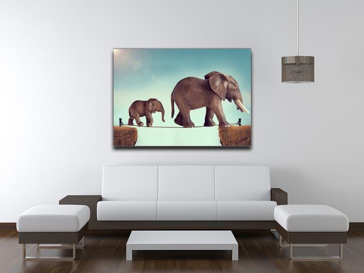 Mother and baby elephant on a tightrope Canvas Print or Poster - Canvas Art Rocks - 4