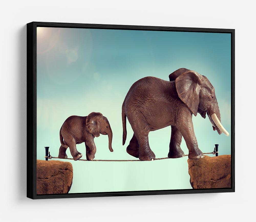 Mother and baby elephant on a tightrope HD Metal Print - Canvas Art Rocks - 6
