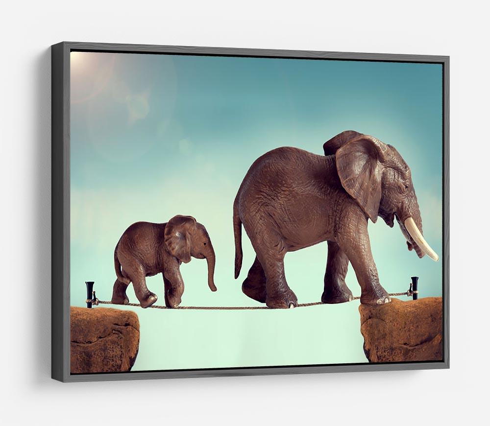 Mother and baby elephant on a tightrope HD Metal Print - Canvas Art Rocks - 9