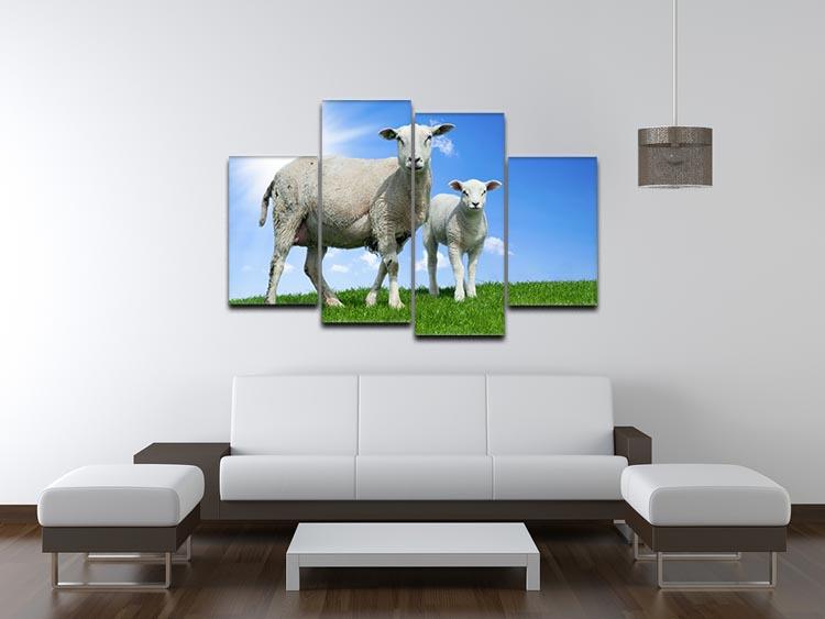 Mother sheep and her lamb in spring 4 Split Panel Canvas - Canvas Art Rocks - 3