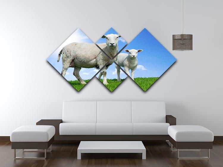 Mother sheep and her lamb in spring 4 Square Multi Panel Canvas - Canvas Art Rocks - 3