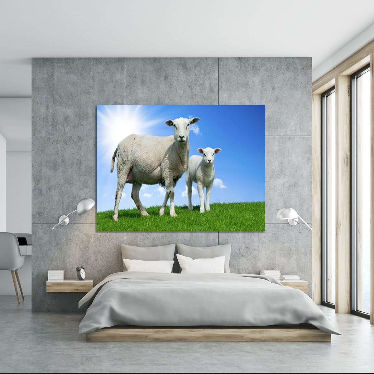 Mother sheep and her lamb in spring Canvas Print or Poster