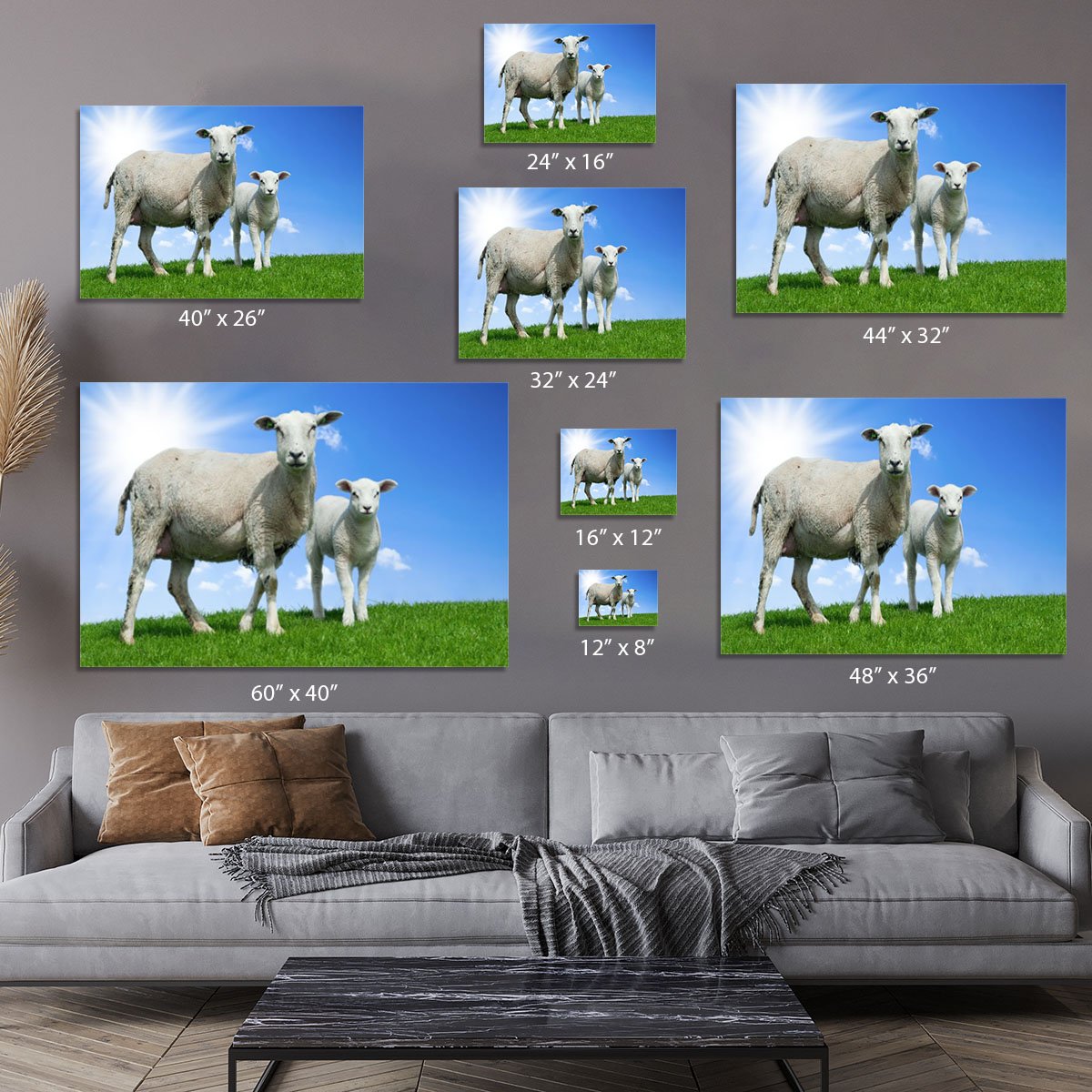 Mother sheep and her lamb in spring Canvas Print or Poster