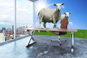 Mother sheep and her lamb in spring Wall Mural Wallpaper - Canvas Art Rocks - 3