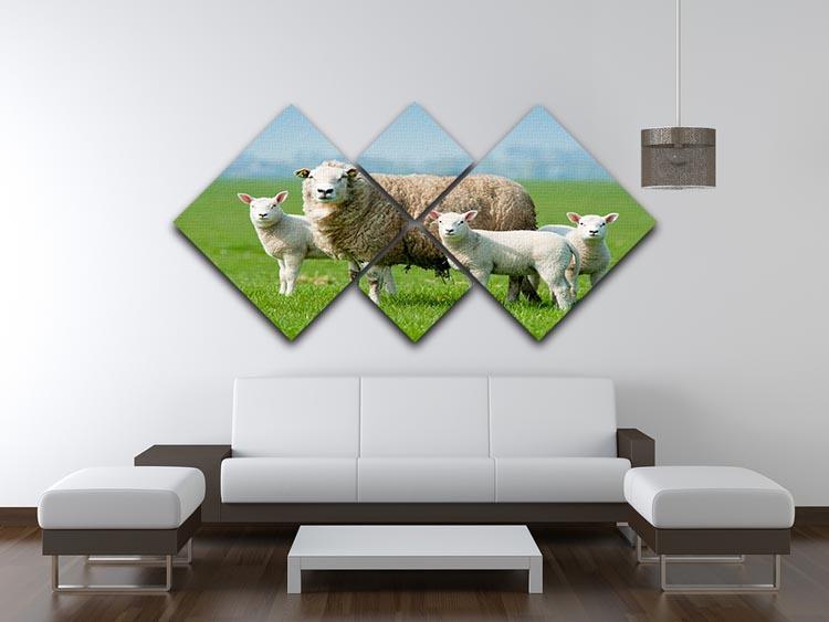 Mother sheep and her lambs in spring 4 Square Multi Panel Canvas - Canvas Art Rocks - 3