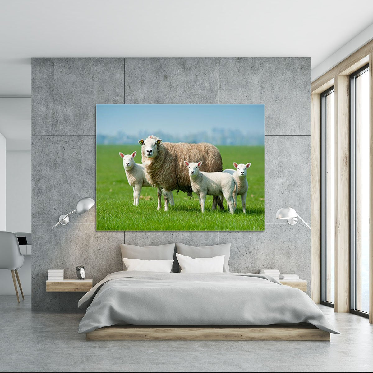 Mother sheep and her lambs in spring Canvas Print or Poster