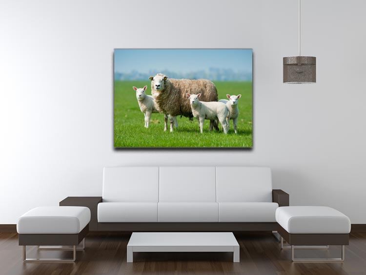 Mother sheep and her lambs in spring Canvas Print or Poster - Canvas Art Rocks - 4