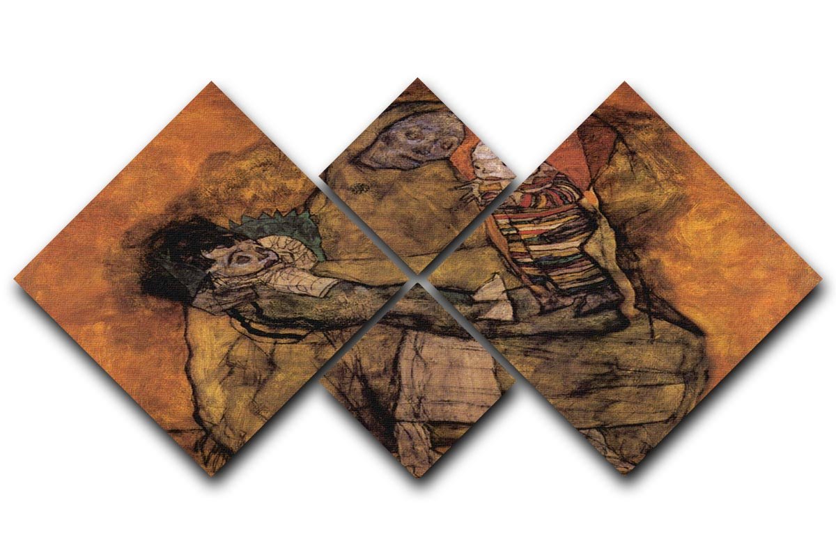 Mother with two children by Egon Schiele 4 Square Multi Panel Canvas - Canvas Art Rocks - 1