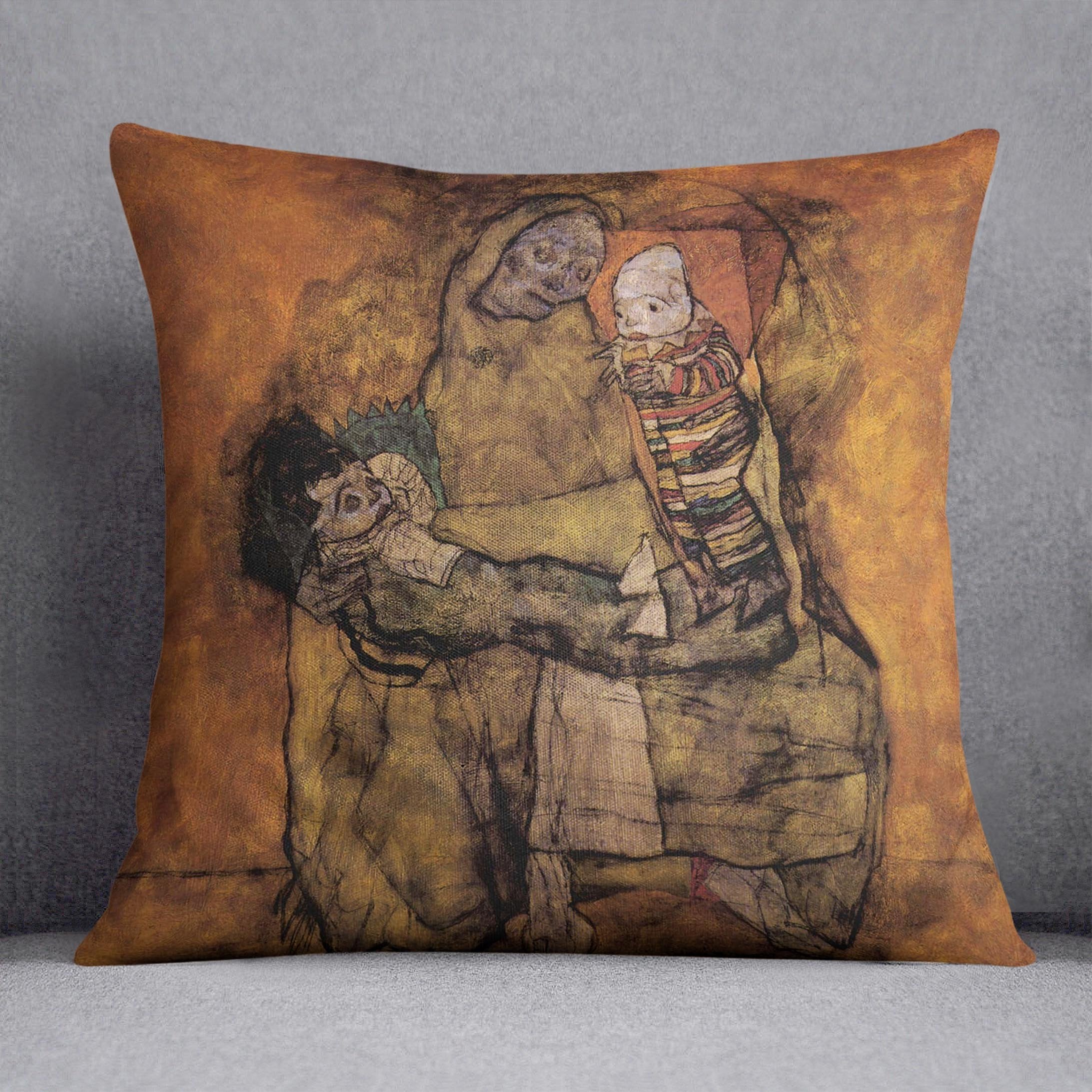 Mother with two children by Egon Schiele Cushion
