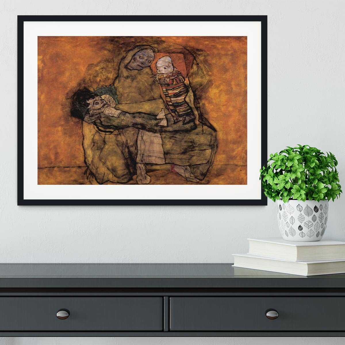 Mother with two children by Egon Schiele Framed Print - Canvas Art Rocks - 1