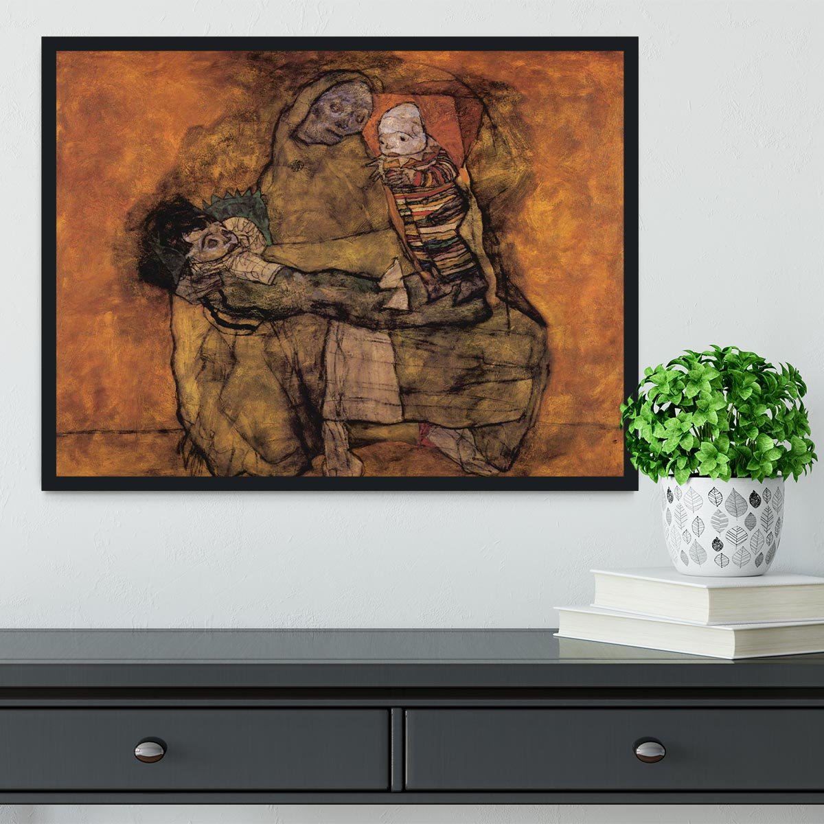 Mother with two children by Egon Schiele Framed Print - Canvas Art Rocks - 2