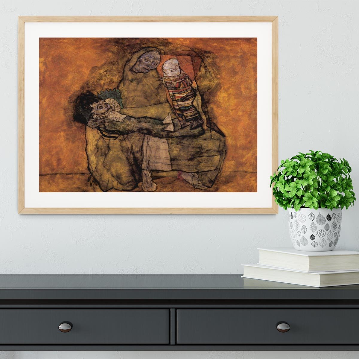 Mother with two children by Egon Schiele Framed Print - Canvas Art Rocks - 3