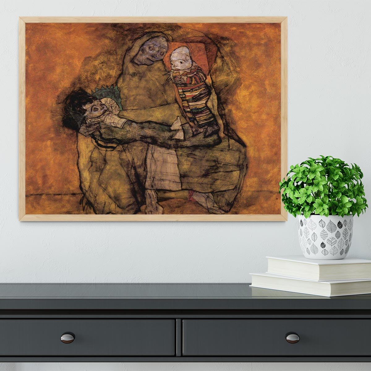 Mother with two children by Egon Schiele Framed Print - Canvas Art Rocks - 4