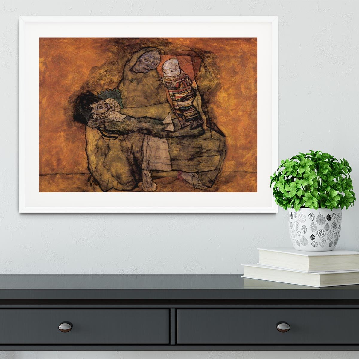 Mother with two children by Egon Schiele Framed Print - Canvas Art Rocks - 5