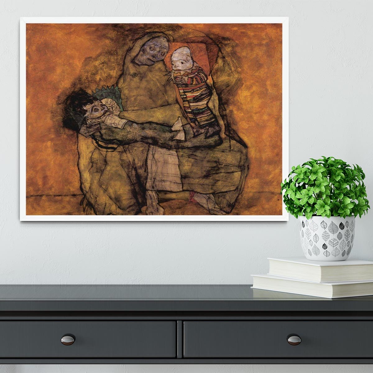 Mother with two children by Egon Schiele Framed Print - Canvas Art Rocks -6