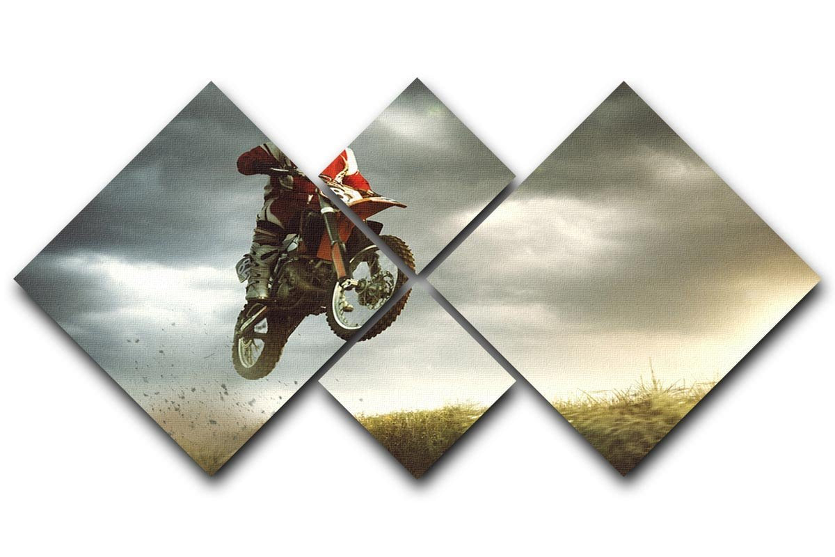 Motorbike jumps in the air 4 Square Multi Panel Canvas  - Canvas Art Rocks - 1
