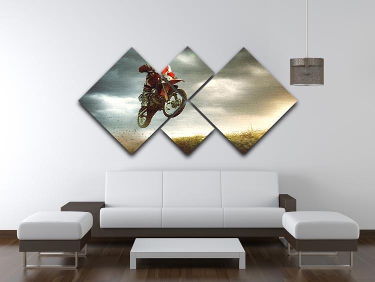 Motorbike jumps in the air 4 Square Multi Panel Canvas  - Canvas Art Rocks - 3