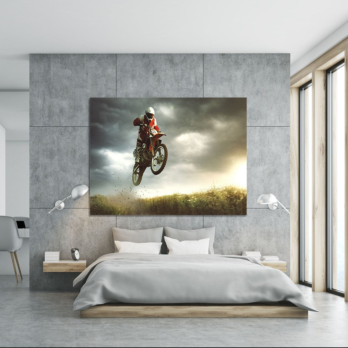 Motorbike jumps in the air Canvas Print or Poster
