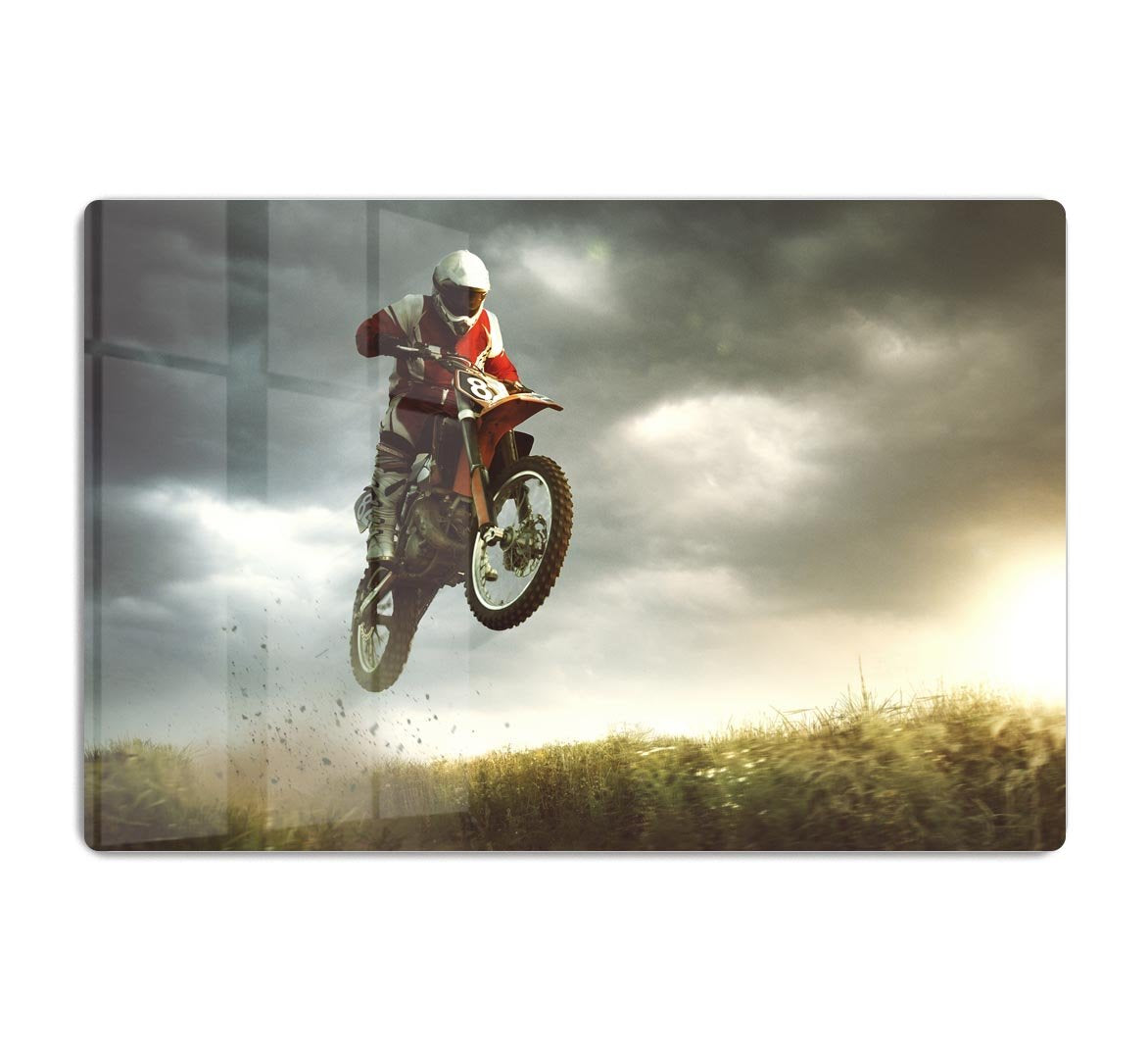 Motorbike jumps in the air HD Metal Print