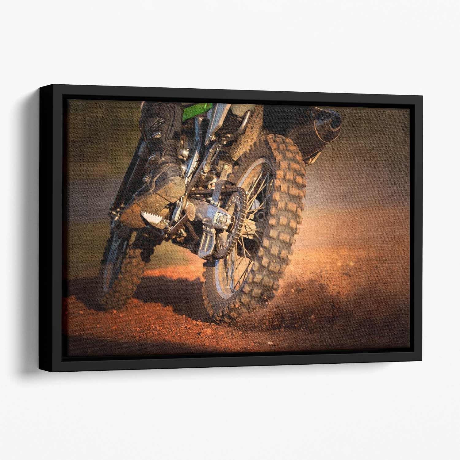 Motorbike on dirt track Floating Framed Canvas