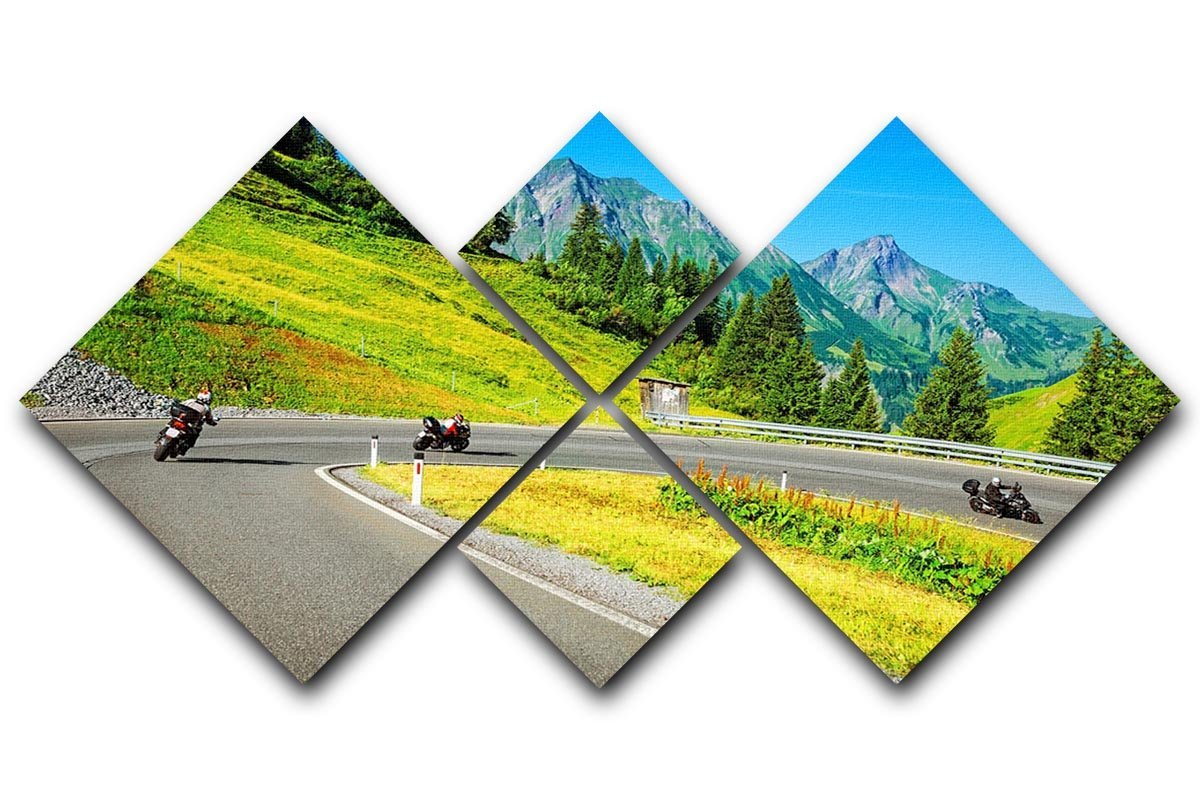 Motorbikers group in the moutains 4 Square Multi Panel Canvas  - Canvas Art Rocks - 1