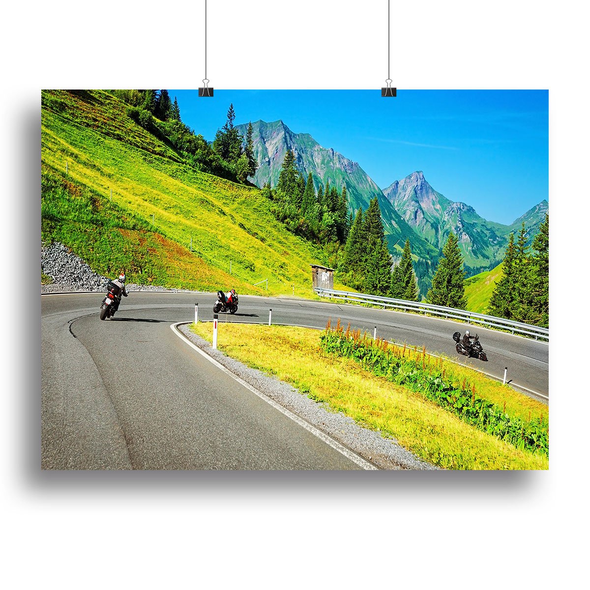 Motorbikers group in the moutains Canvas Print or Poster