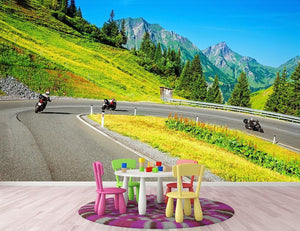 Motorbikers group in the moutains Wall Mural Wallpaper - Canvas Art Rocks - 3