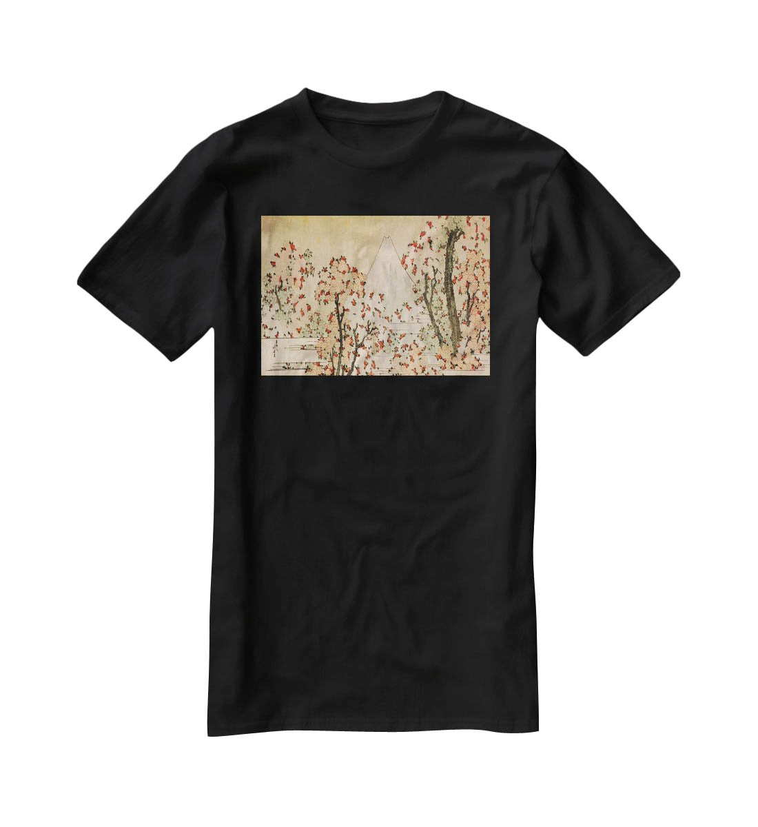 Mount Fuji behind cherry trees and flowers by Hokusai T-Shirt - Canvas Art Rocks - 1