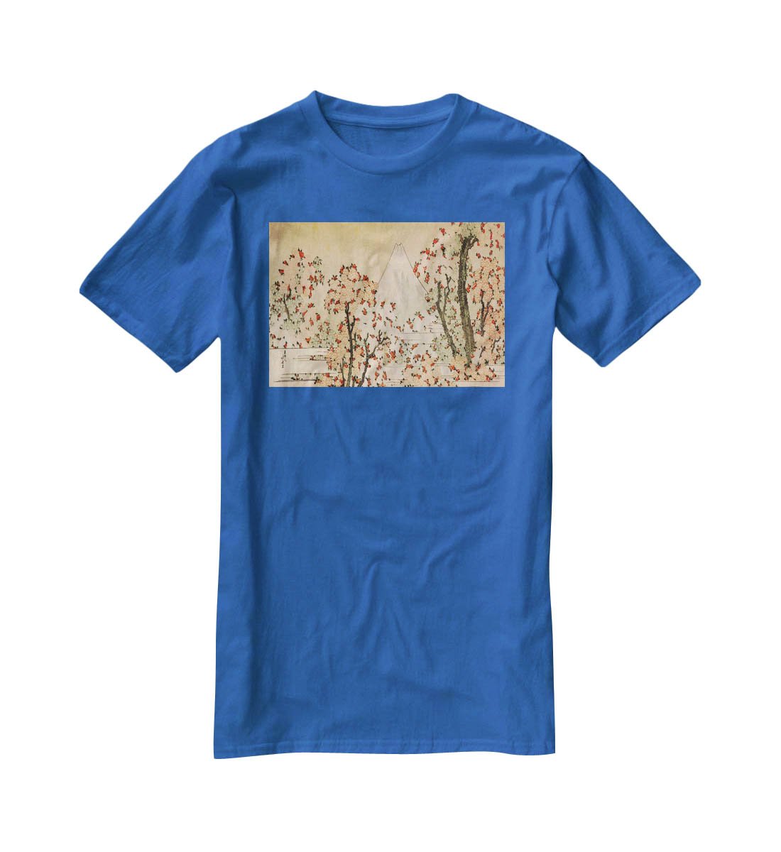 Mount Fuji behind cherry trees and flowers by Hokusai T-Shirt - Canvas Art Rocks - 2