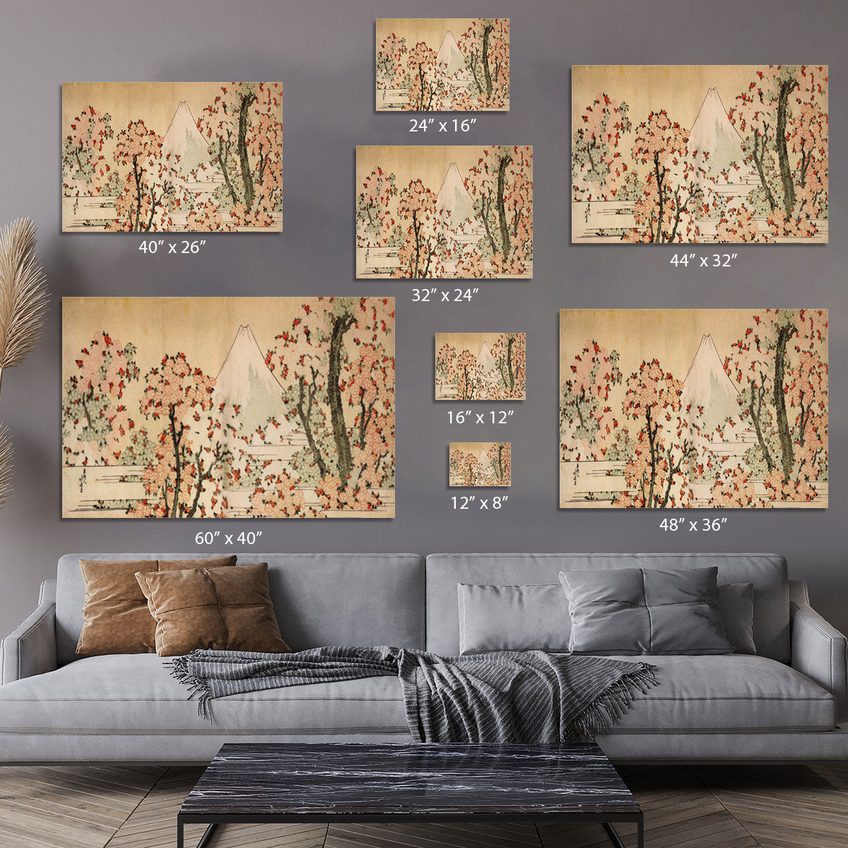 Mount Fuji behind cherry trees and flowers by Hokusai Canvas Print or Poster - Canvas Art Rocks - 7