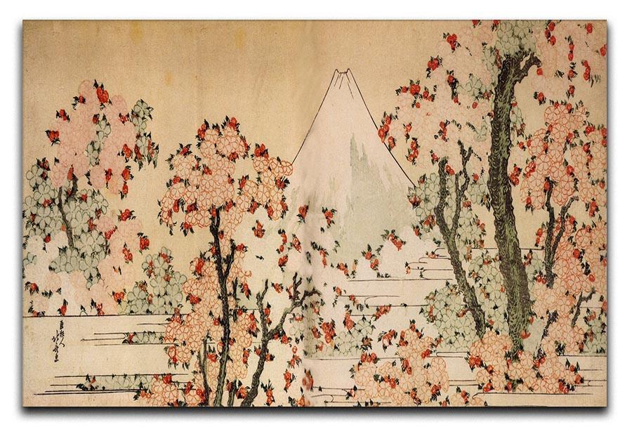 Mount Fuji behind cherry trees and flowers by Hokusai Canvas Print or Poster  - Canvas Art Rocks - 1