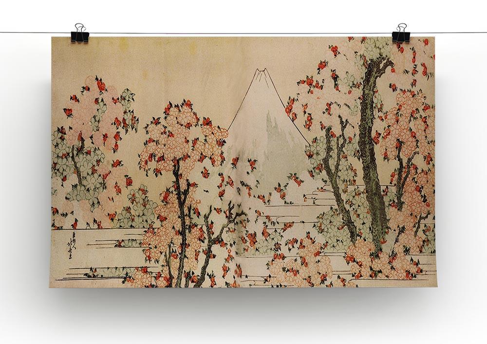 Mount Fuji behind cherry trees and flowers by Hokusai Canvas Print or Poster - Canvas Art Rocks - 2
