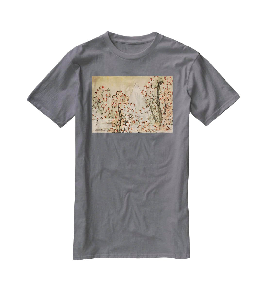 Mount Fuji behind cherry trees and flowers by Hokusai T-Shirt - Canvas Art Rocks - 3