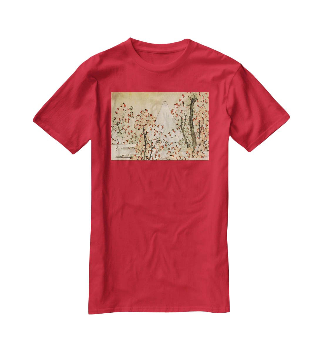 Mount Fuji behind cherry trees and flowers by Hokusai T-Shirt - Canvas Art Rocks - 4