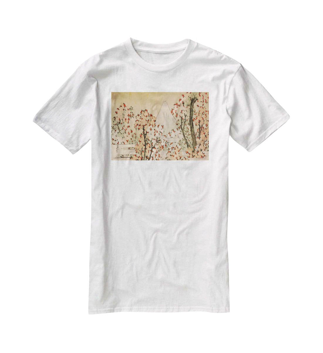 Mount Fuji behind cherry trees and flowers by Hokusai T-Shirt - Canvas Art Rocks - 5