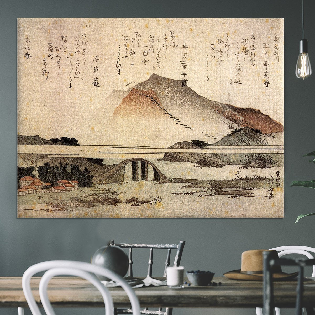 Mountain landscape with a bridge by Hokusai Canvas Print or Poster