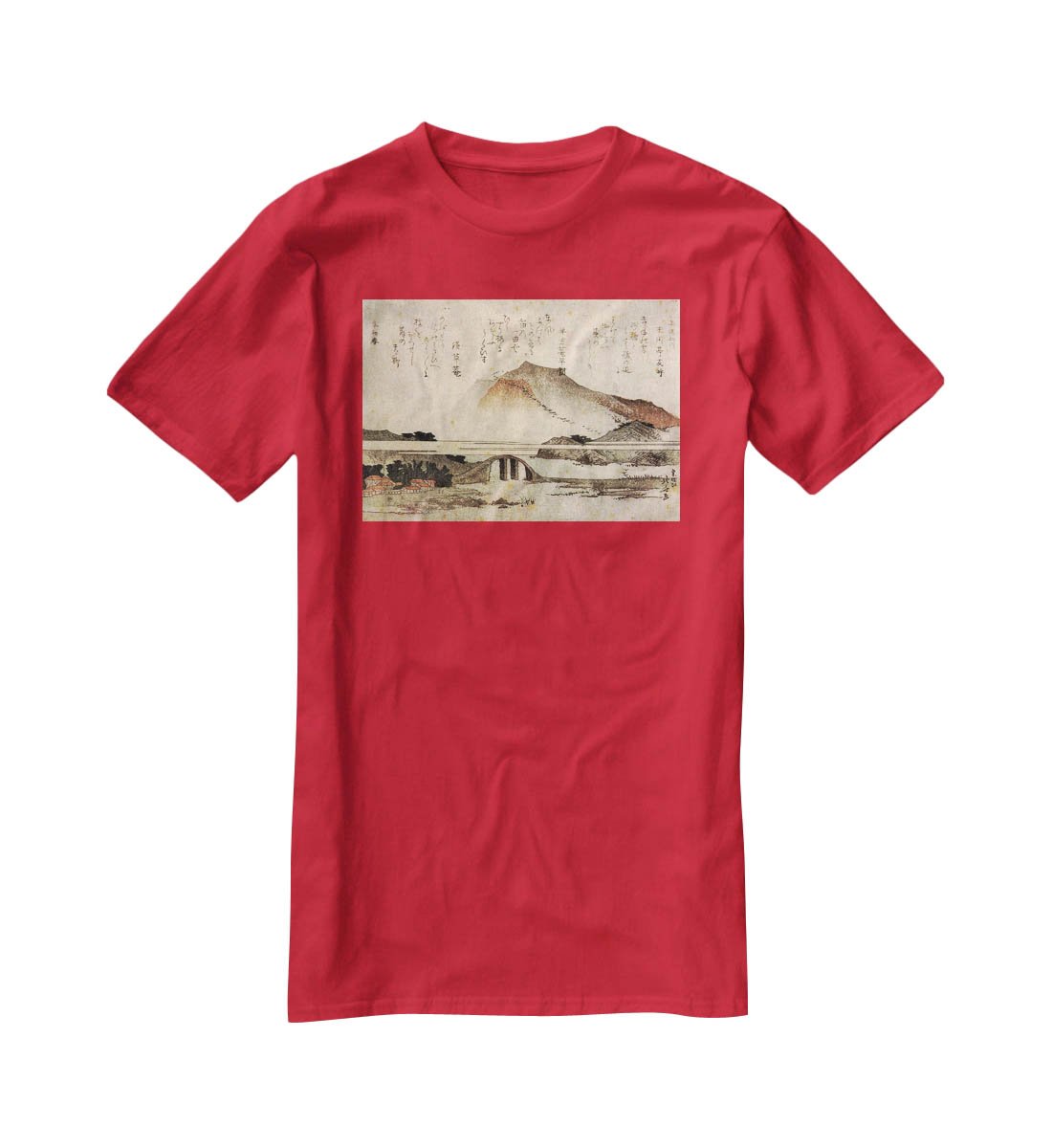 Mountain landscape with a bridge by Hokusai T-Shirt - Canvas Art Rocks - 4