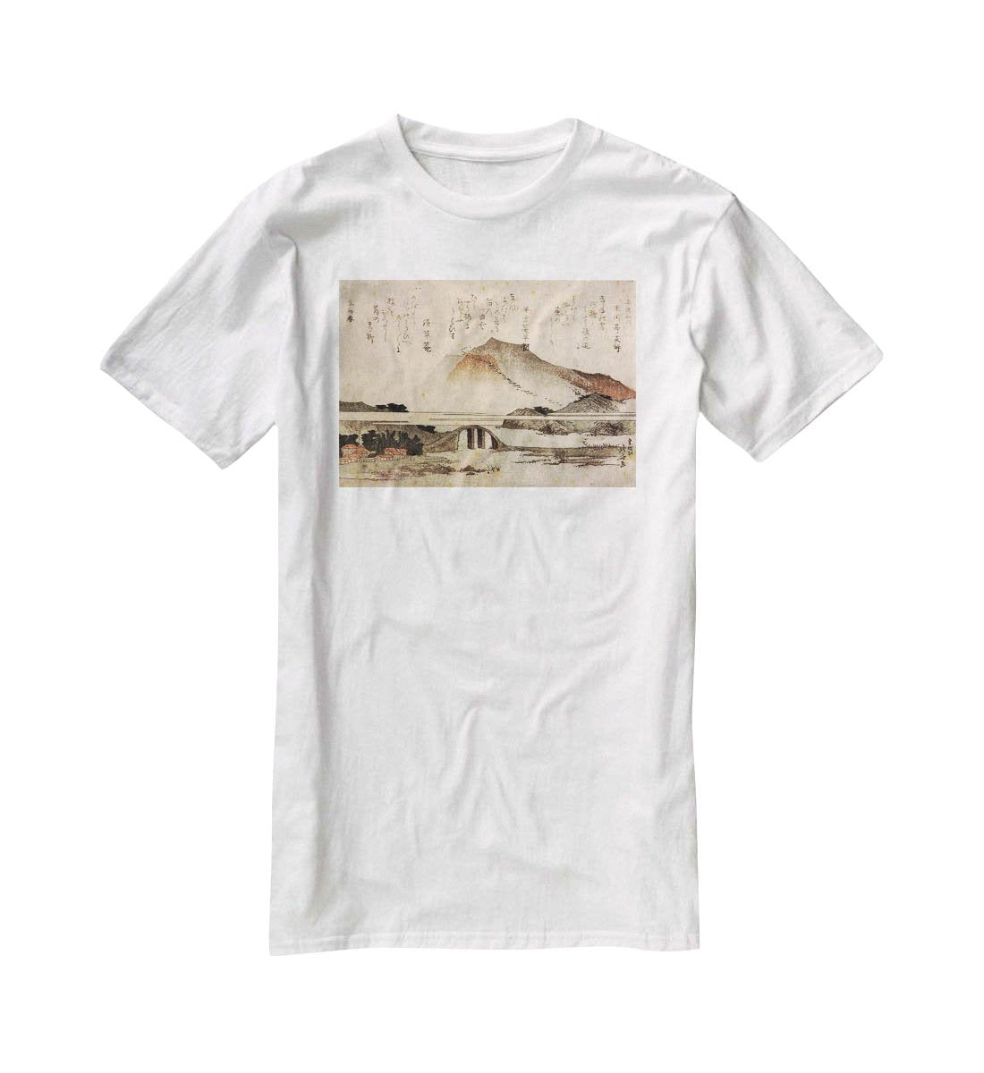 Mountain landscape with a bridge by Hokusai T-Shirt - Canvas Art Rocks - 5