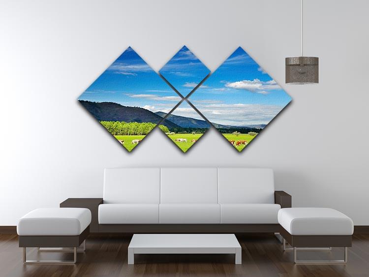 Mountain landscape with grazing cows and blue sky 4 Square Multi Panel Canvas - Canvas Art Rocks - 3