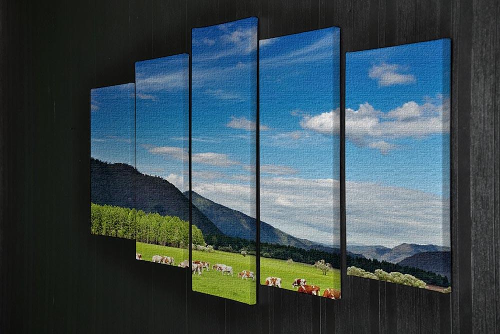 Mountain landscape with grazing cows and blue sky 5 Split Panel Canvas - Canvas Art Rocks - 2