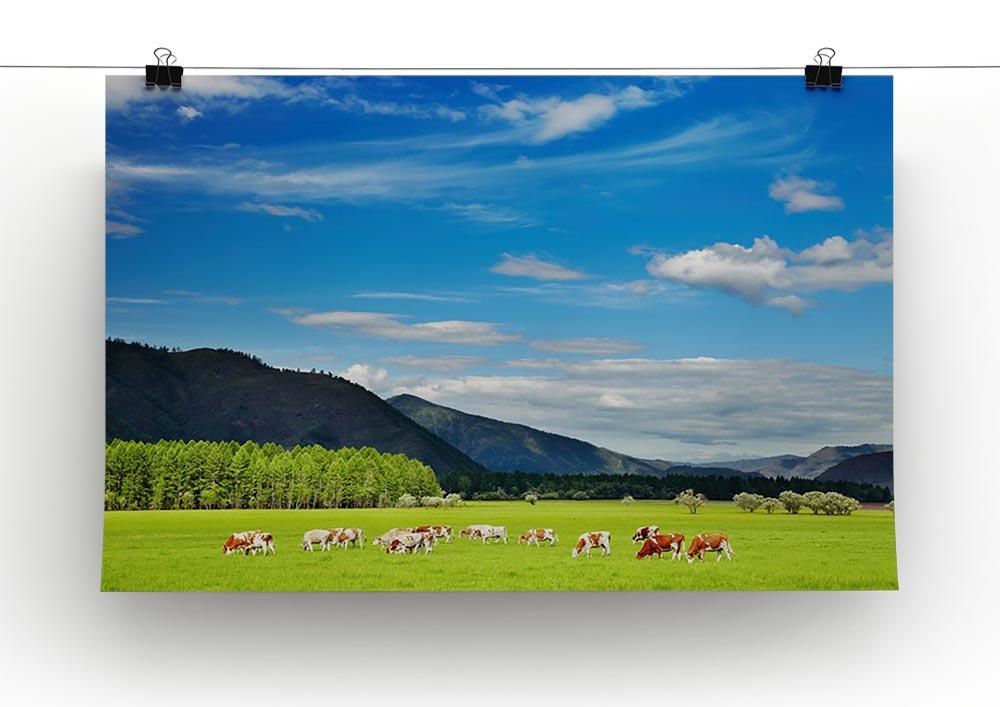 Mountain landscape with grazing cows and blue sky Canvas Print or Poster - Canvas Art Rocks - 2