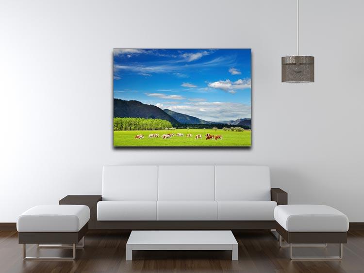 Mountain landscape with grazing cows and blue sky Canvas Print or Poster - Canvas Art Rocks - 4