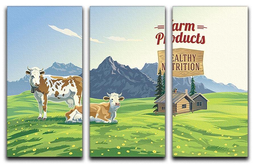 Mountain landscape with two cows 3 Split Panel Canvas Print - Canvas Art Rocks - 1