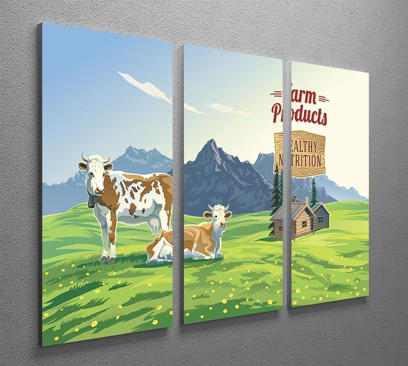 Mountain landscape with two cows 3 Split Panel Canvas Print - Canvas Art Rocks - 2