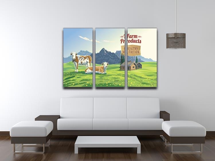 Mountain landscape with two cows 3 Split Panel Canvas Print - Canvas Art Rocks - 3