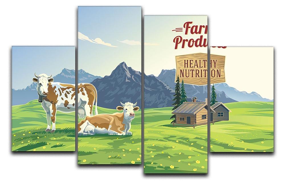 Mountain landscape with two cows 4 Split Panel Canvas - Canvas Art Rocks - 1