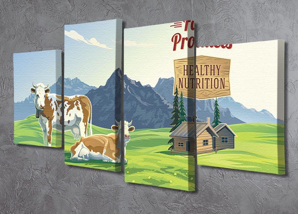 Mountain landscape with two cows 4 Split Panel Canvas - Canvas Art Rocks - 2