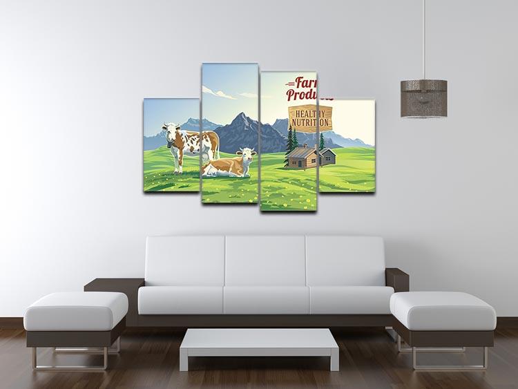 Mountain landscape with two cows 4 Split Panel Canvas - Canvas Art Rocks - 3