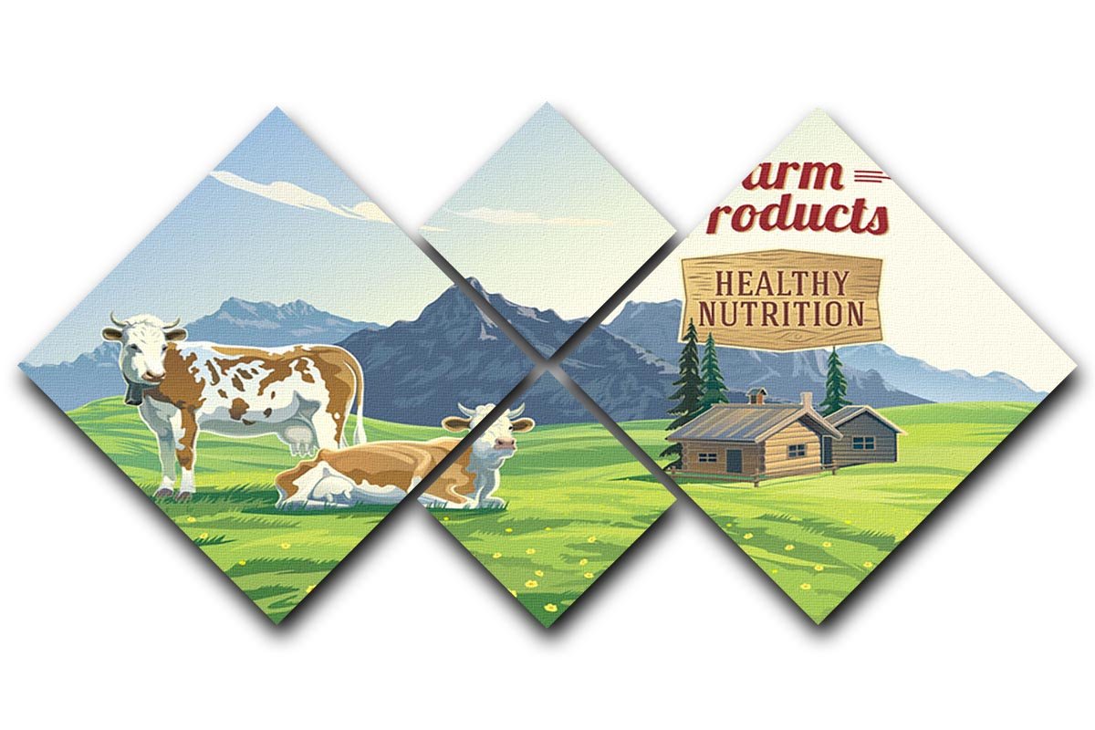 Mountain landscape with two cows 4 Square Multi Panel Canvas - Canvas Art Rocks - 1